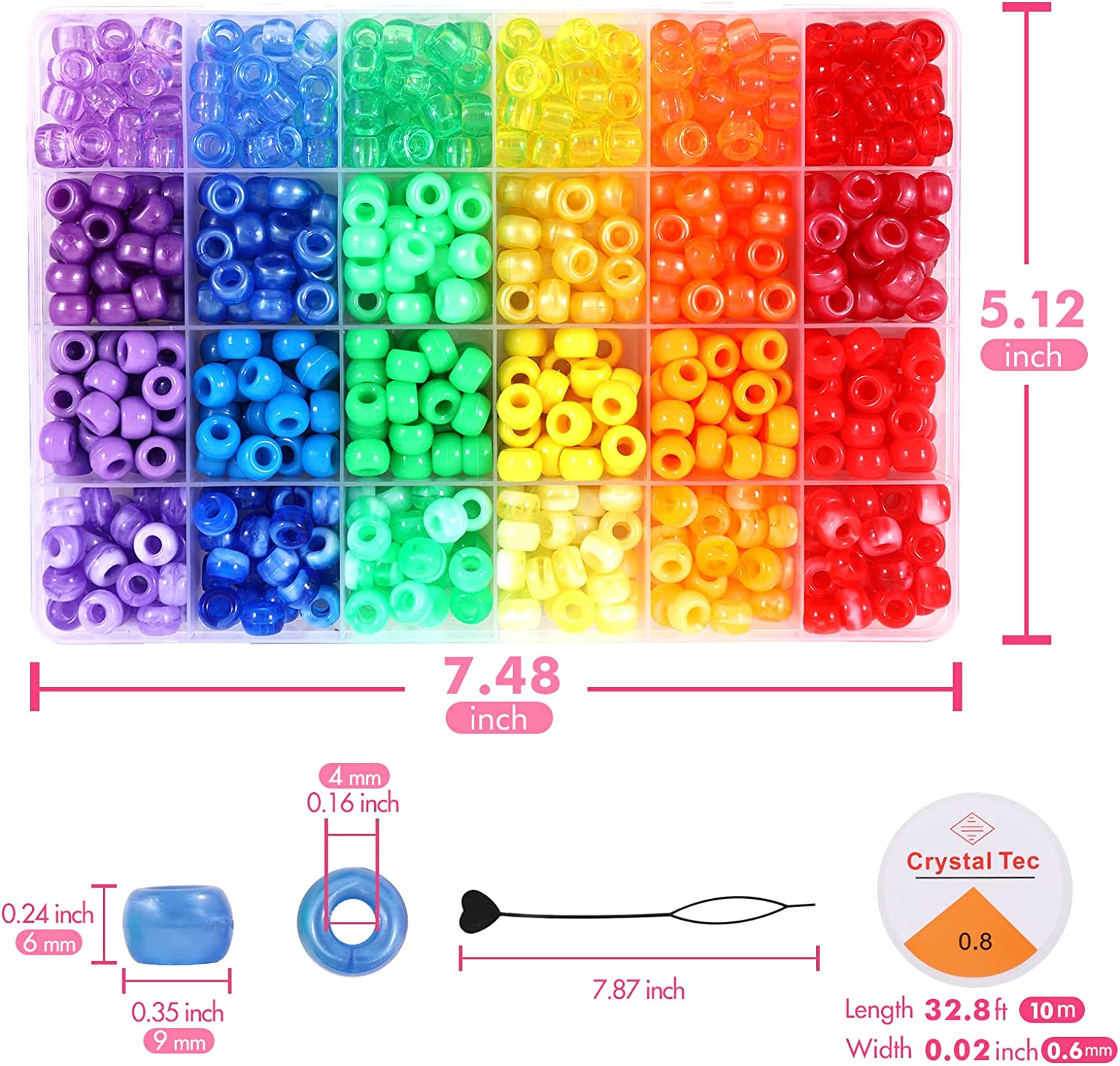 24 Color Pony Beads for Jewelry Making, Hair Beads for Braids for